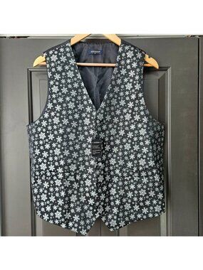 Mens Christmas Vest Size M Hisdern New with Tags Black Snowflakes Holiday Party